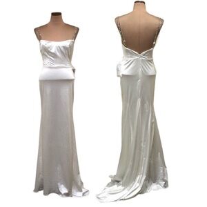 NWT Ienna for Mac Duggal Gown Maxi Dress Size 2 White Rhinestone Crystals